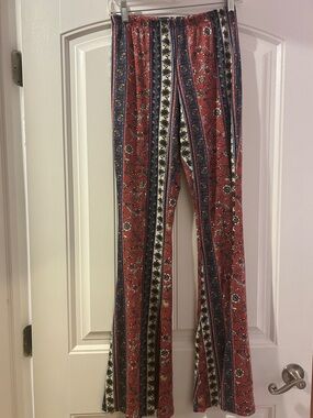 Fashion Nova Red Striped Boho Flare Pants